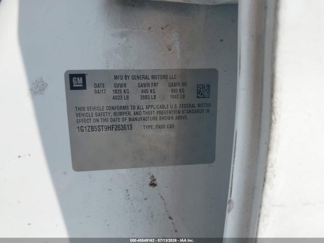 Продажа на аукционе авто 2017 Chevrolet Malibu Ls, vin: 1G1ZB5ST9HF263613, номер лота: 45549162
