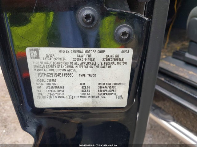 45549188 :رقم المزاد ، 1GTHC29194E115660 vin ، 2004 Gmc Sierra 2500hd Sle مزاد بيع
