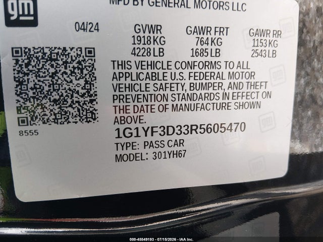 1G1YF3D33R5605470 Chevrolet Corvette Z06 Rwd 3lz