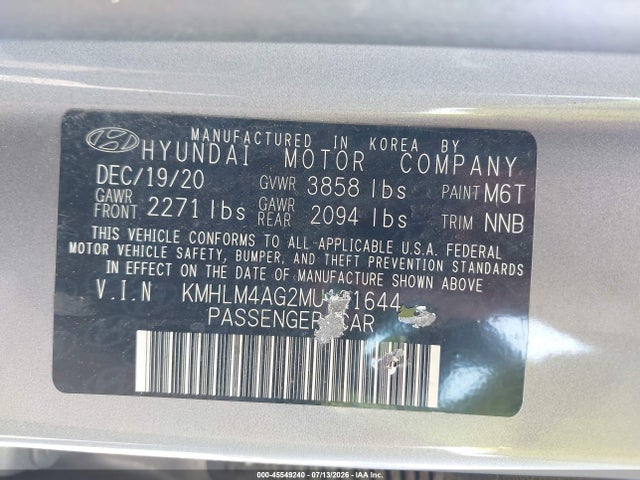 Aukcja sprzedaży 2021 Hyundai Elantra Sel, vin: KMHLM4AG2MU121644, numer aukcji: 45549240