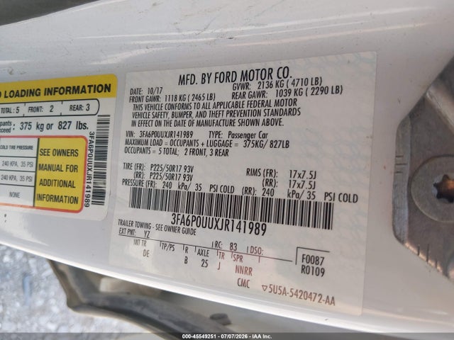 3FA6P0UUXJR141989 Ford Fusion Hybrid S