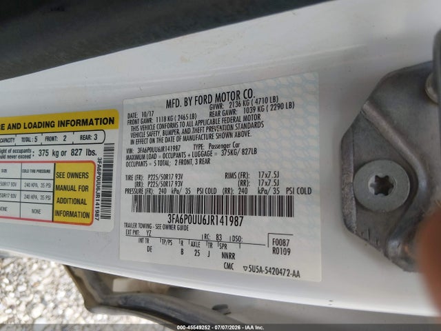 3FA6P0UU6JR141987 Ford Fusion Hybrid S