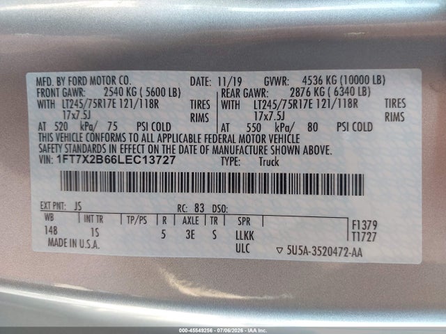 Ford F-250 Lariat/xl/xlt 2020 1FT7X2B66LEC13727 Image 9
