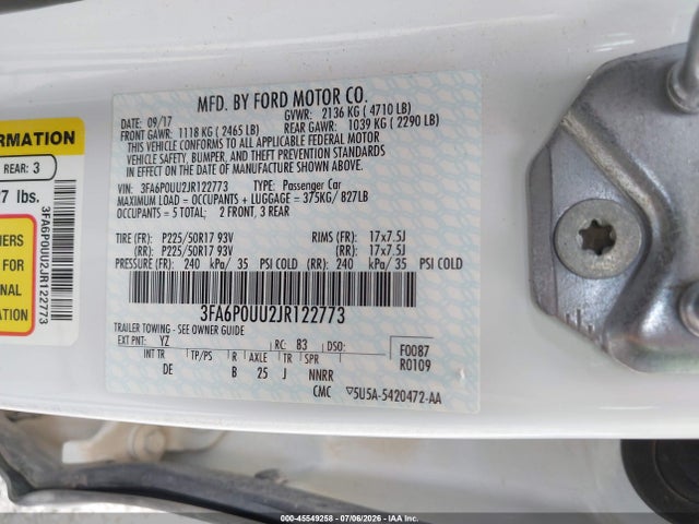 3FA6P0UU2JR122773 Ford Fusion Hybrid S