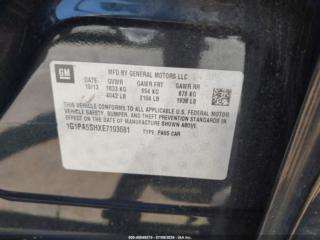 2014 Chevrolet Cruze Ls Auto მანქანა იყიდება აუქციონზე, vin: 1G1PA5SHXE7193681, აუქციონის ნომერი: 45549270