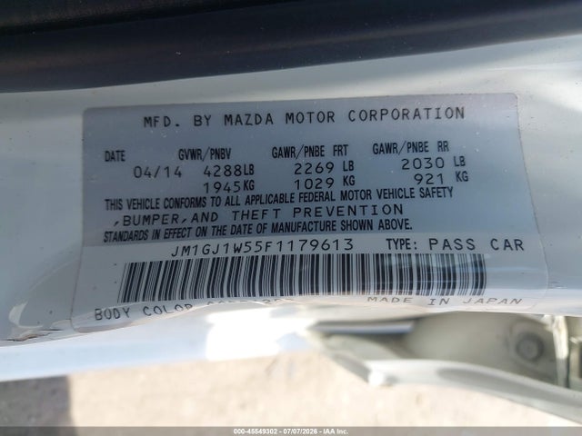 2015 Mazda Mazda6 I Grand Touring მანქანა იყიდება აუქციონზე, vin: JM1GJ1W55F1179613, აუქციონის ნომერი: 45549302