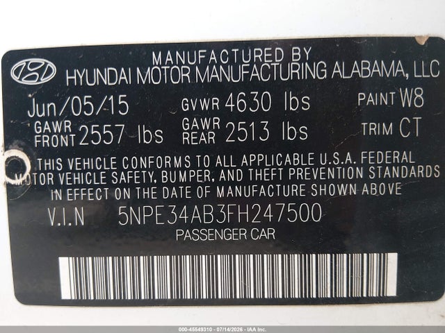5NPE34AB3FH247500 Hyundai Sonata Limited 2.0t