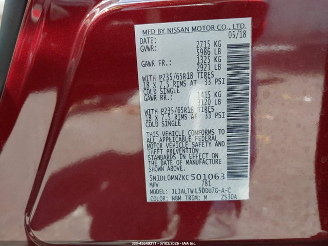 5N1DL0MN2KC501063 Infiniti QX60 LUXE