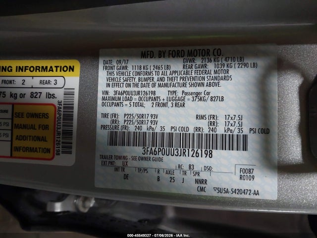 3FA6P0UU3JR126198 Ford Fusion Hybrid S