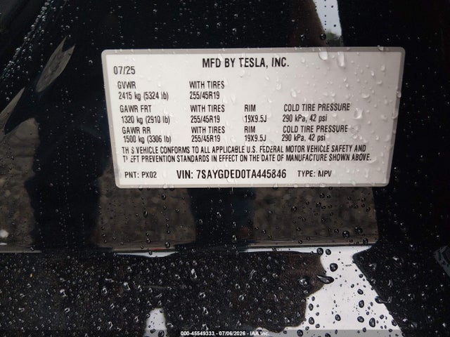 Продажа на аукционе авто 2026 Tesla Model Y Premium Rear-wheel Drive/rear-wheel Drive, vin: 7SAYGDED0TA445846, номер лота: 45549333