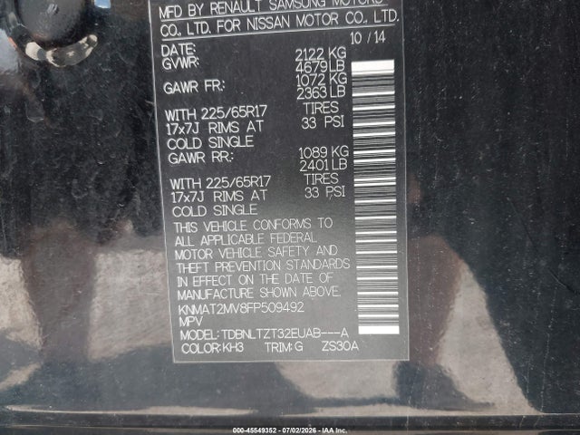 Nissan ROGUE SV 2015 KNMAT2MV8FP509492 Image 9
