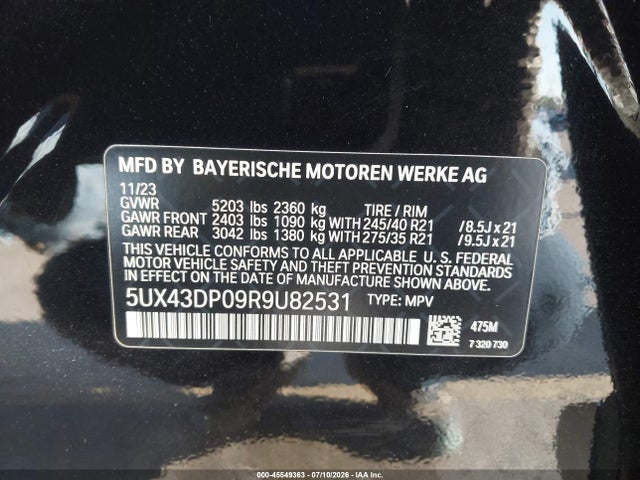2024 Bmw X3 Sdrive30i მანქანა იყიდება აუქციონზე, vin: 5UX43DP09R9U82531, აუქციონის ნომერი: 45549363