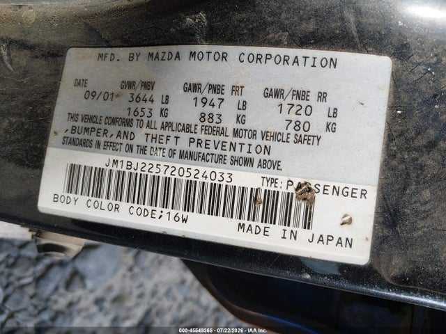 2002 Mazda Protege Dx/es/lx მანქანა იყიდება აუქციონზე, vin: JM1BJ225720524033, აუქციონის ნომერი: 45549365