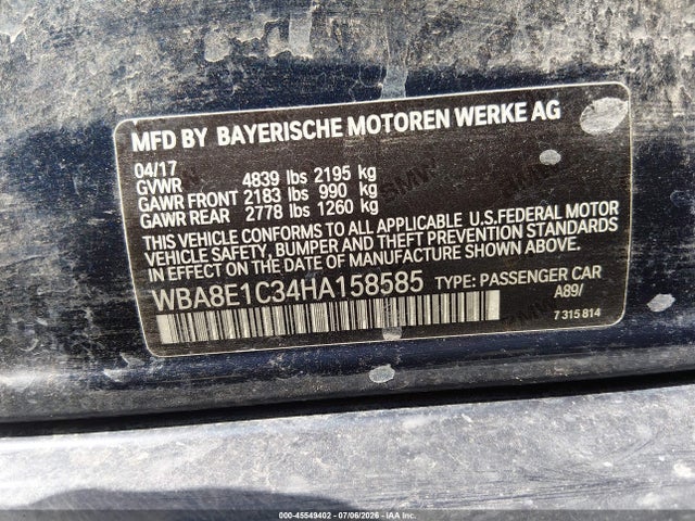 Продаж на аукціоні авто 2017 Bmw 330e Iperformance, vin: WBA8E1C34HA158585, номер лоту: 45549402