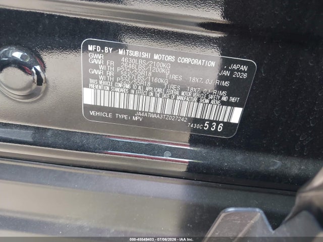 Продажа на аукционе авто 2026 Mitsubishi Eclipse Cross Black Edition S-awc/se S-awc/sel S-awc, vin: JA4ATWAA3TZ027242, номер лота: 45549403