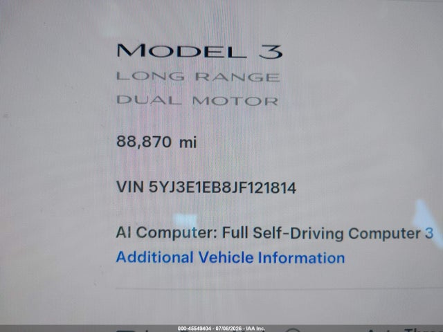 Продажа на аукционе авто 2018 Tesla Model 3 Long Range/performance, vin: 5YJ3E1EB8JF121814, номер лота: 45549404