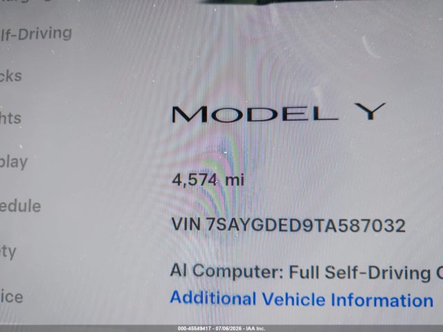 Aukcja sprzedaży 2026 Tesla Model Y Premium Rear-wheel Drive/rear-wheel Drive, vin: 7SAYGDED9TA587032, numer aukcji: 45549417