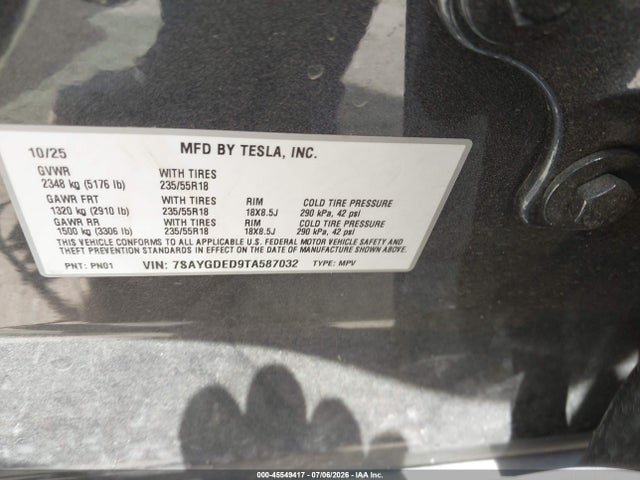 Aukcja sprzedaży 2026 Tesla Model Y Premium Rear-wheel Drive/rear-wheel Drive, vin: 7SAYGDED9TA587032, numer aukcji: 45549417