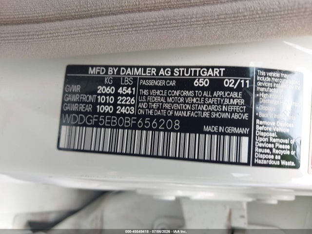 45549418 :رقم المزاد ، WDDGF5EB0BF656208 vin ، 2011 Mercedes-benz C 300 Luxury/sport مزاد بيع