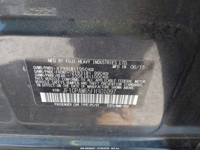 JF1GPAW65FH301097 Subaru Impreza 2.0i Sport Limited