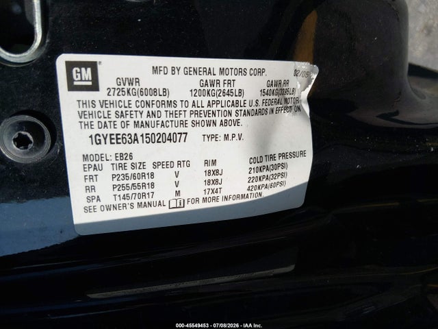 Aukcja sprzedaży 2005 Cadillac Srx V8, vin: 1GYEE63A150204077, numer aukcji: 45549453