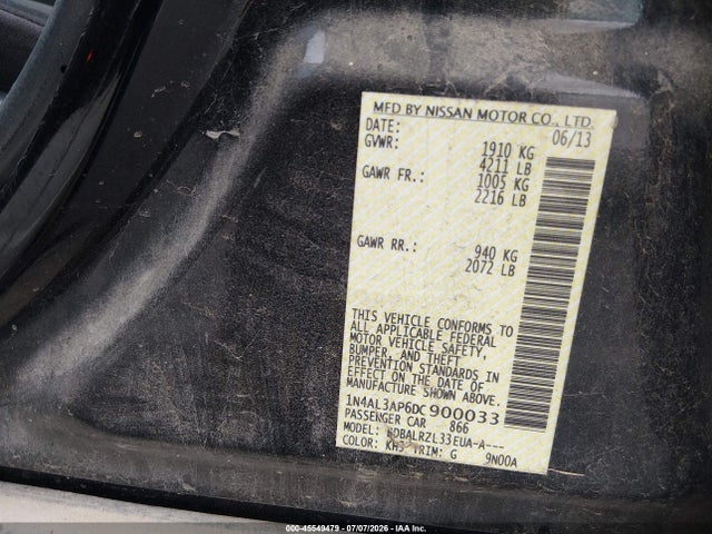 45549479 :رقم المزاد ، 1N4AL3AP6DC900033 vin ، 2013 Nissan Altima 2.5 S مزاد بيع