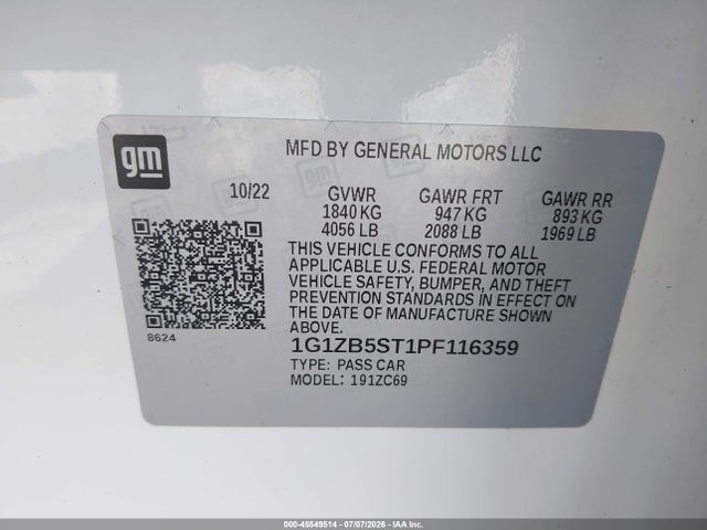 1G1ZB5ST1PF116359 Chevrolet Malibu Fwd Ls