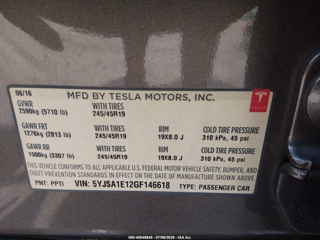 Tesla Model S 60/70/75/85 2016 5YJSA1E12GF146618 Image 9