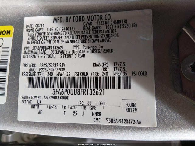 3FA6P0UU8FR132621 Ford Fusion Hybrid S