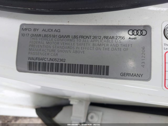 Aukcja sprzedaży 2018 Audi A6 2.0t Premium/2.0t Sport, vin: WAUF8AFC1JN052362, numer aukcji: 45549611