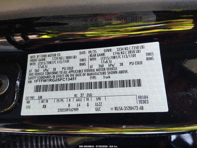 Ford F-150 Raptor 2025 1FTFW1RG2SFC13451 Image 9