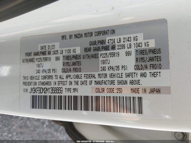 Продаж на аукціоні авто 2021 Mazda Cx-5 Grand Touring, vin: JM3KFBDM2M1368669, номер лоту: 45549709
