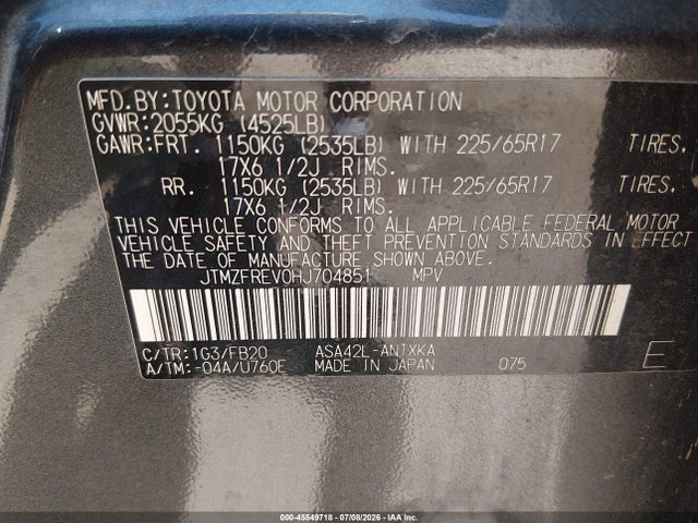2017 Toyota Rav4 Le მანქანა იყიდება აუქციონზე, vin: JTMZFREV0HJ704851, აუქციონის ნომერი: 45549718