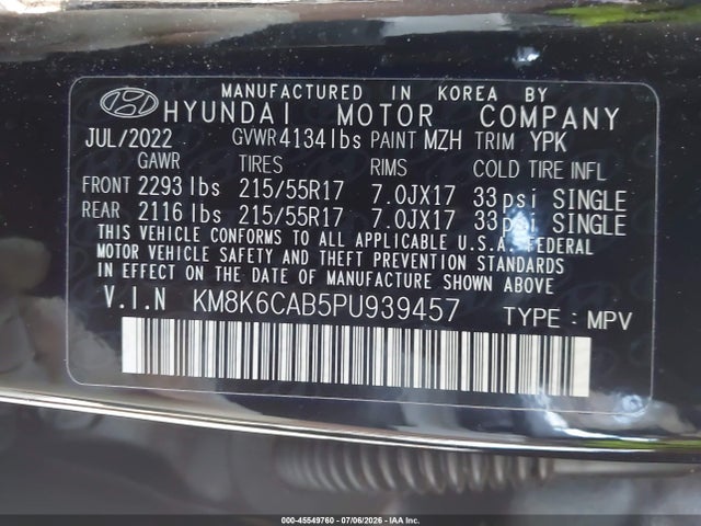 2023 Hyundai Kona Sel მანქანა იყიდება აუქციონზე, vin: KM8K6CAB5PU939457, აუქციონის ნომერი: 45549760