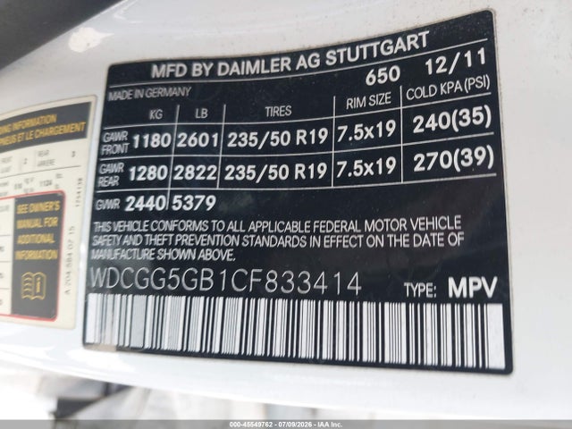 Продаж на аукціоні авто 2012 Mercedes-benz Glk 350, vin: WDCGG5GB1CF833414, номер лоту: 45549762