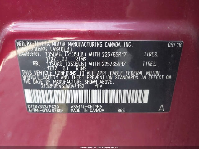 Toyota Rav4 Xle 2018 2T3RFREV6JW844152 Image 9