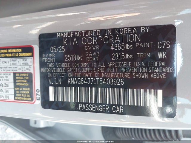 KNAG64J71T5403926 KIA K5 Gt-line Fwd