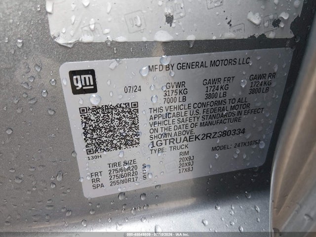 Продаж на аукціоні авто 2024 Gmc Sierra 1500 4wd  Standard Box Pro, vin: 1GTRUAEK2RZ380334, номер лоту: 45549809