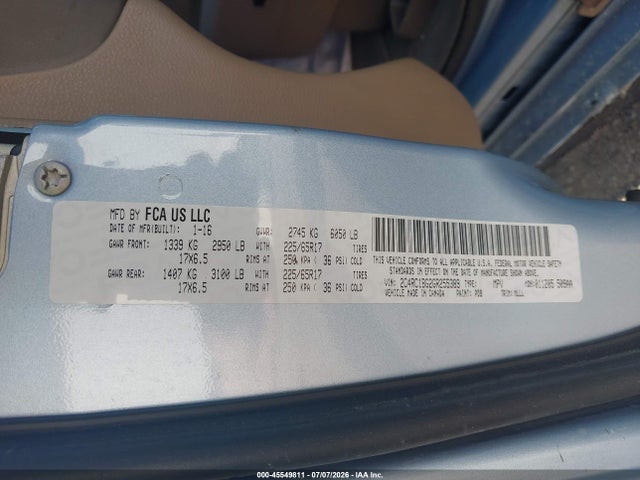 45549811 :رقم المزاد ، 2C4RC1BG2GR255389 vin ، 2016 Chrysler Town & Country Touring مزاد بيع