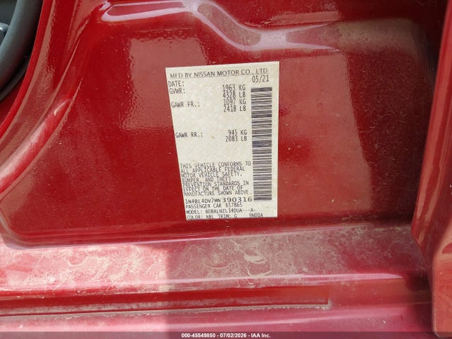 1N4BL4DV7MN390316 Nissan Altima Sv Fwd