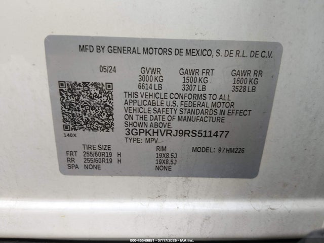45549851 :رقم المزاد ، 3GPKHVRJ9RS511477 vin ، 2024 Honda Prologue Ex مزاد بيع