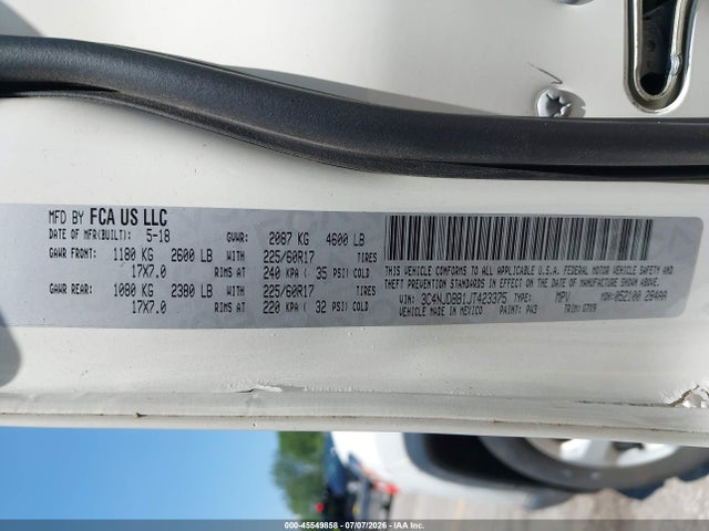 Продаж на аукціоні авто 2018 Jeep Compass Latitude 4x4, vin: 3C4NJDBB1JT423375, номер лоту: 45549858