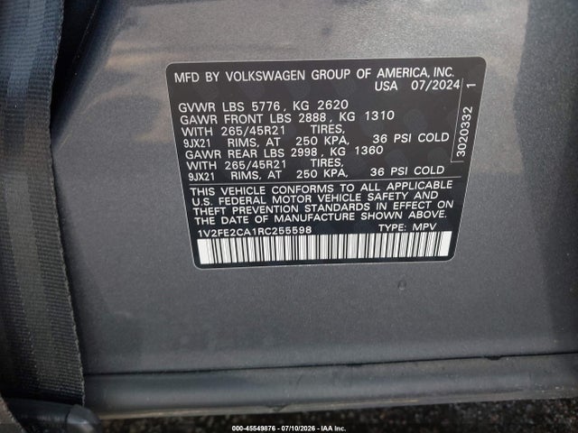 Aukcja sprzedaży 2024 Volkswagen Atlas Cross Sport 2.0t Sel Premium R-line, vin: 1V2FE2CA1RC255598, numer aukcji: 45549876