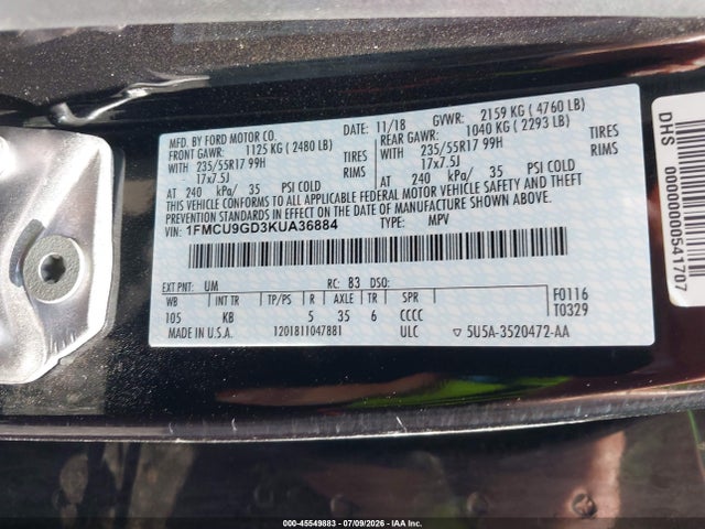 Ford ESCAPE SE 2019 1FMCU9GD3KUA36884 Image 9