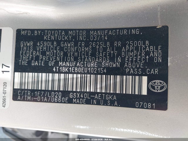 Toyota AVALON XLE 2014 4T1BK1EB0EU102154 Image 9