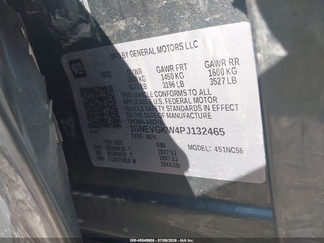 1GNEVGKW4PJ132465 Chevrolet Traverse Awd Lt Cloth