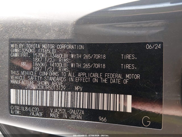 45549910 :رقم المزاد ، JTJTBCDX7R5013129 vin ، 2024 Lexus Gx 550 Overtrail+ مزاد بيع