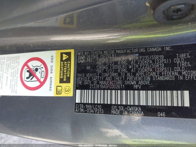 45549922 :رقم المزاد ، 2T2ZB1BA5FC002611 vin ، 2015 Lexus Rx 450h مزاد بيع