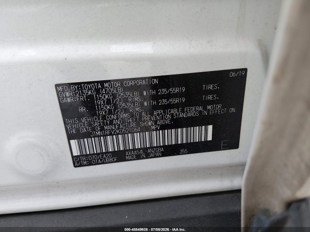 Продаж на аукціоні авто 2019 Toyota Rav4 Limited, vin: JTMN1RFV2KD521064, номер лоту: 45549928