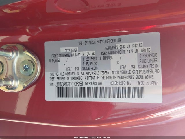 Auction sale of the 2026 Mazda Mx-5 Miata Rf Grand Touring, vin: JM1NDAM74T0705251, lot number: 45549929